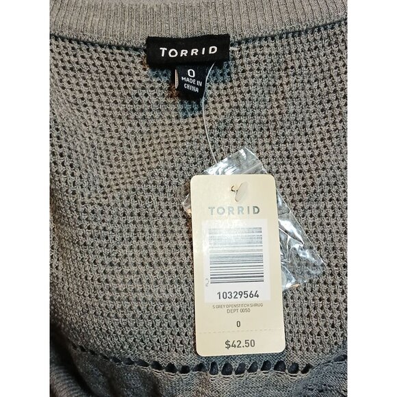 Torrid Grey Open Stitch Shrug Sweater Classicore Crop Cardigan Womens Size 0 NEW - Picture 4 of 7